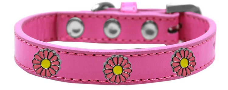 Pink Daisy Widget Dog Collar Bright Pink Size 18